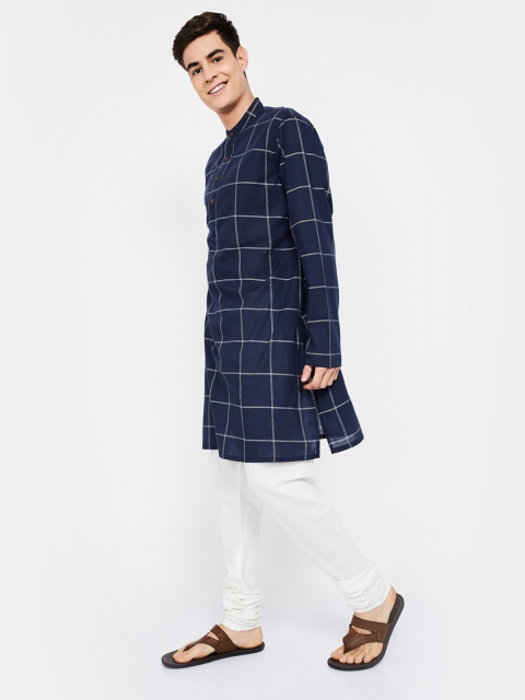 

Melange by Lifestyle Men Navy Blue Printed Straight Kurta