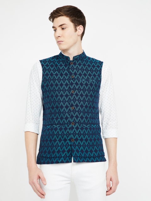 

Melange by Lifestyle Men Navy Blue Woven Design Nehru Jacket