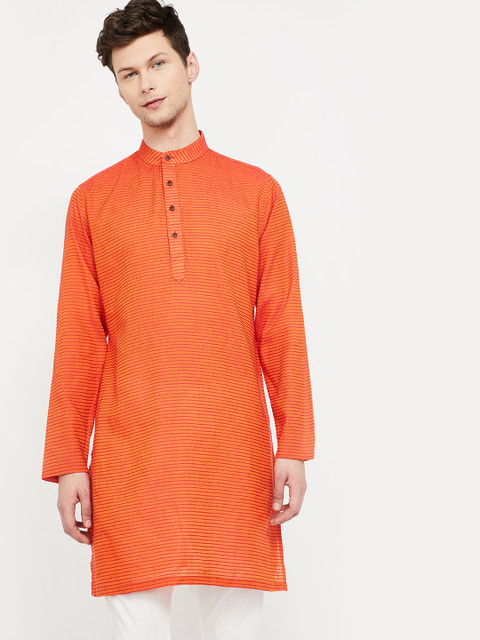 

Melange by Lifestyle Men Orange & Red Striped Straight Kurta