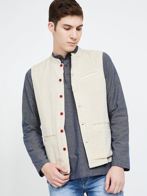 

Melange by Lifestyle Men Cream Woven Design Nehru Jacket