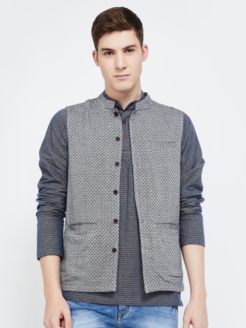 

Melange by Lifestyle Men Grey Printed Nehru Jacket, Charcoal