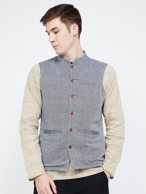 

Melange by Lifestyle Men Navy Blue Woven Design Nehru Jacket