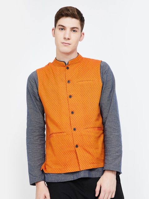 

Melange by Lifestyle Men Orange Solid Nehru Jacket