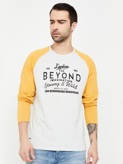 

Forca by Lifestyle Men Off-White & Yellow Printed Round Neck T-shirt