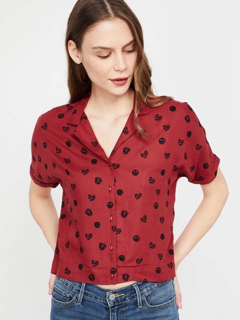 

Smiley World Women Red & Black Boxy Printed Casual Shirt