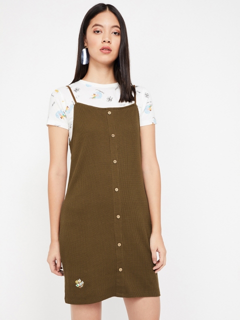 

Smiley World Women Olive Brown Solid Sheath Dress