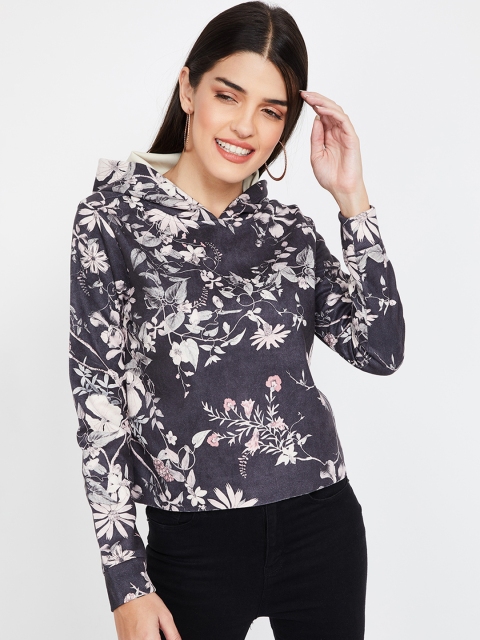 

Ginger by Lifestyle Women Grey Printed Hooded Sweatshirt