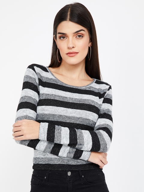 

Ginger by Lifestyle Women Grey & Black Striped Sweatshirt