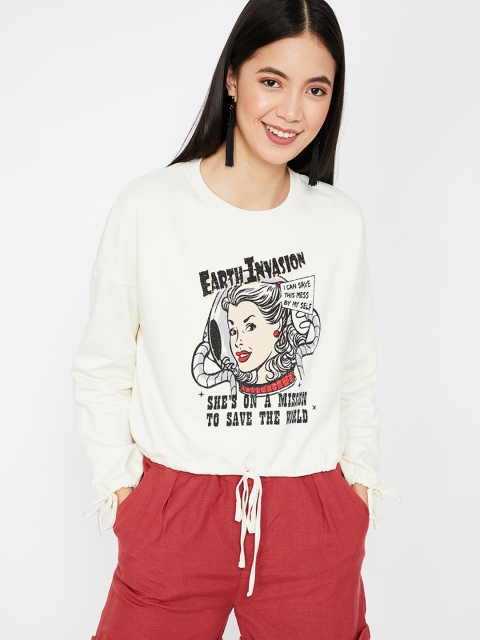 

Ginger by Lifestyle Women Off-White Printed Sweatshirt