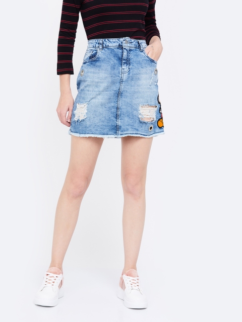

Ginger by Lifestyle Women Blue Pure Cotton Washed Denim Skirt