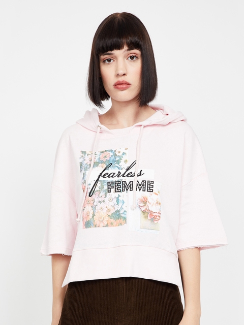 

Ginger by Lifestyle Women Pink Printed Hooded Sweatshirt