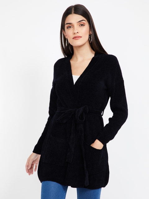 

Ginger by Lifestyle Women Black Solid Tie-Up Sweater Shrug