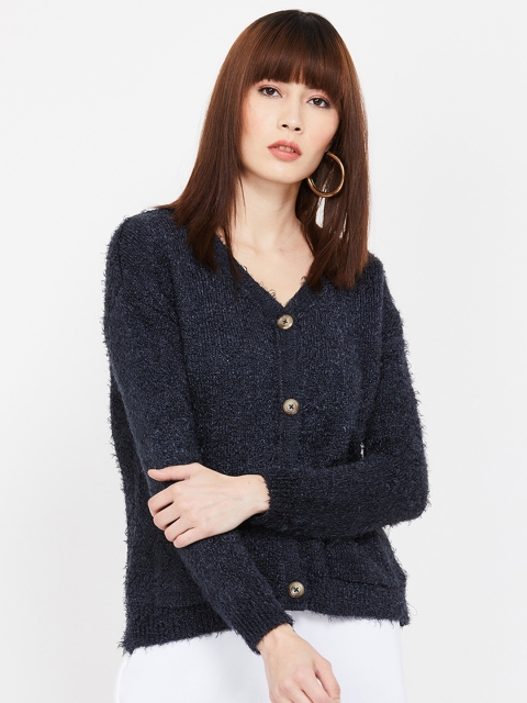 

Ginger by Lifestyle Women Navy Blue Solid Cardigan Sweater