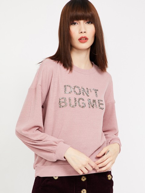 

Ginger by Lifestyle Women Pink Embellished Sweatshirt