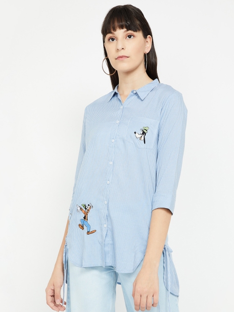 

Ginger by Lifestyle Women Blue Regular Fit Striped Casual Shirt
