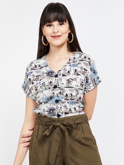 

Ginger by Lifestyle Women Off-White & Black Regular Fit Mickey Mouse Printed Casual Shirt
