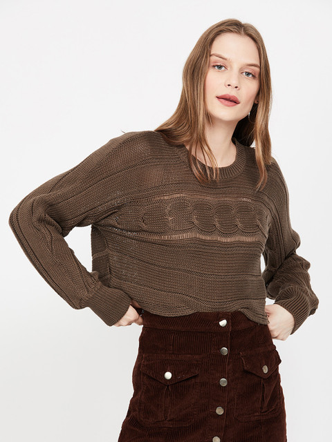 

Ginger by Lifestyle Women Olive Brown Cable Knit Sweater