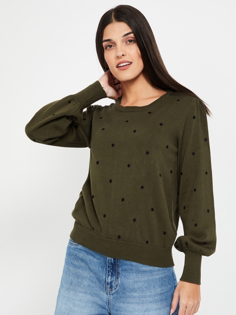 

Ginger by Lifestyle Women Olive Green & Black Printed Sweater