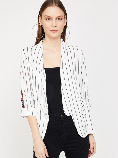 

Ginger by Lifestyle Women Off-White & Black Striped Open Front Jacket