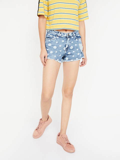 

Ginger by Lifestyle Women Blue Printed Regular Fit Denim Shorts