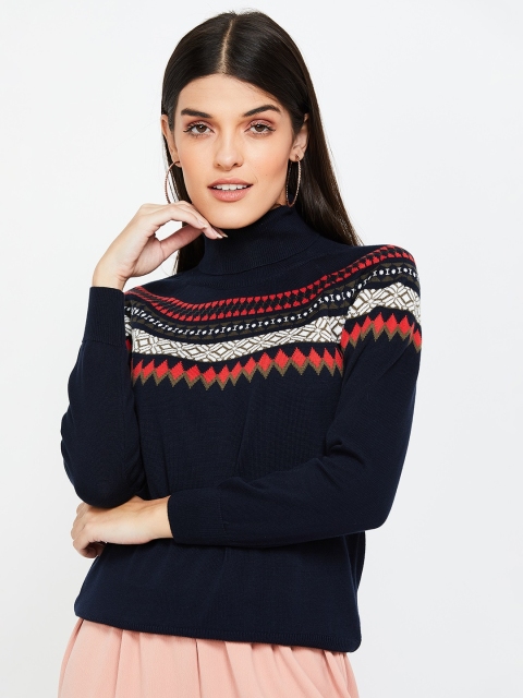 

Ginger by Lifestyle Women Navy Blue Self-Design Pullover Sweater