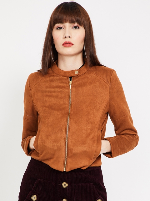 

Ginger by Lifestyle Women Tan Brown Solid Biker Jacket