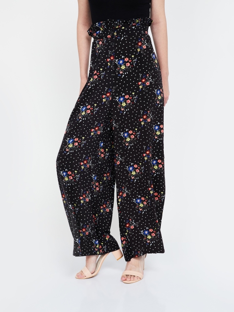 

Ginger by Lifestyle Women Black Regular Fit Wide-Leg Printed Parallel Trousers