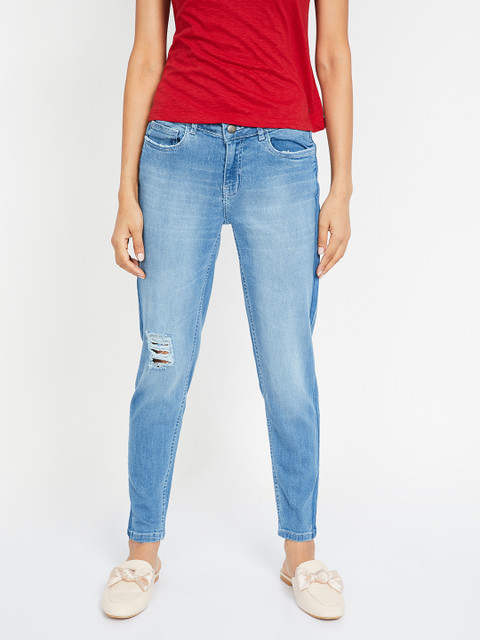 

Ginger by Lifestyle Women Blue Straight Fit Mid-Rise Slash Knee Jeans