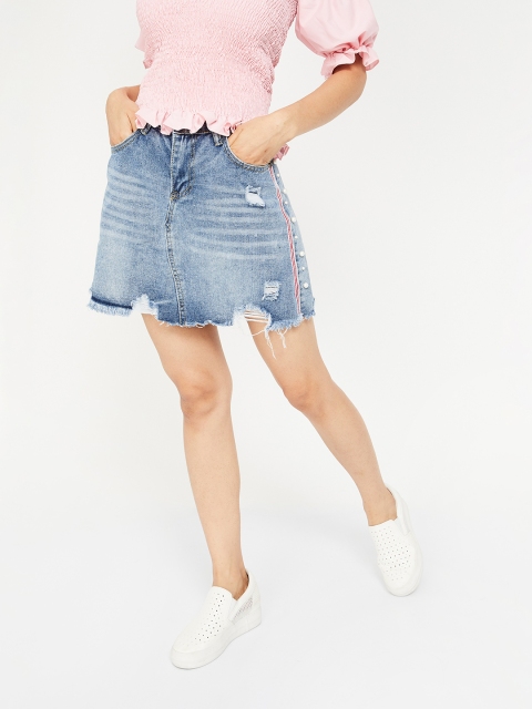 

Ginger by Lifestyle Women Blue Solid Denim Skirt