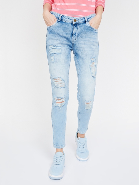 

Ginger by Lifestyle Women Blue Slim Fit Mid-Rise Highly Distressed Jeans