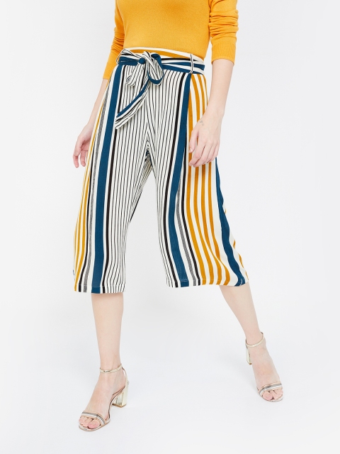 

Ginger by Lifestyle Women Off-White & Blue Regular Fit Striped Culottes