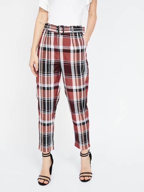 

Ginger by Lifestyle Women Maroon & Black Regular Fit Checked Regular Trousers