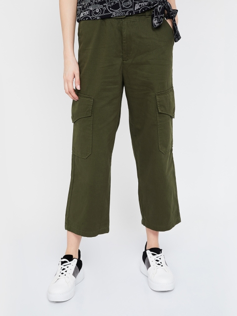 

Ginger by Lifestyle Women Olive Green Regular Fit Solid Cargos