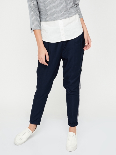 

Ginger by Lifestyle Women Navy Blue Regular Fit Solid Regular Trousers