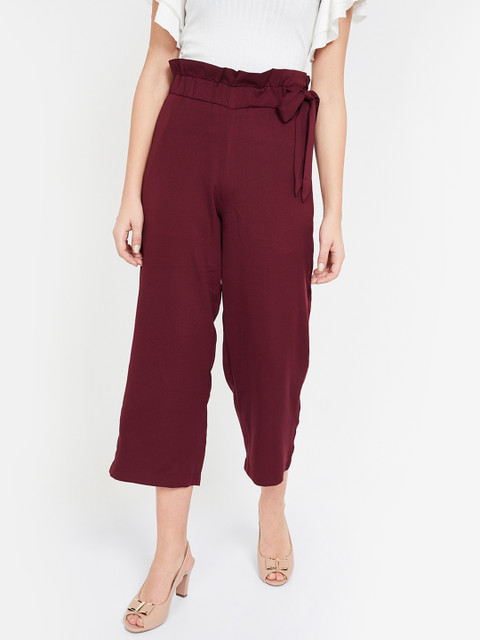 

Ginger by Lifestyle Women Maroon Regular Fit Solid Crop Parallel Trousers
