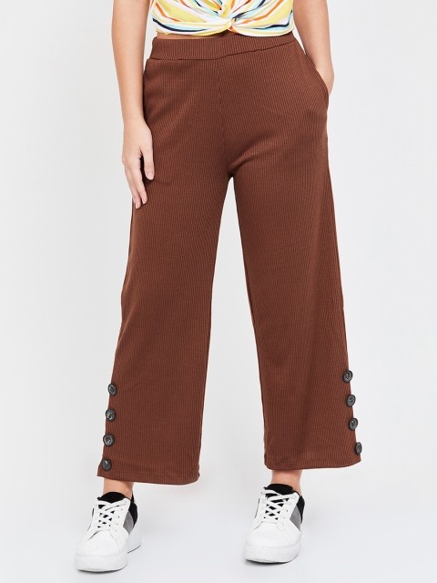 

Ginger by Lifestyle Women Brown Regular Fit Striped Parallel Trousers