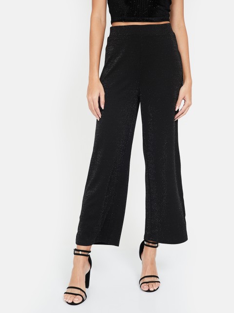 

Ginger by Lifestyle Women Black Regular Fit Self Design Regular Trousers
