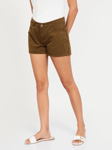 

Ginger by Lifestyle Women Tan Brown Solid Slim Fit Denim Shorts