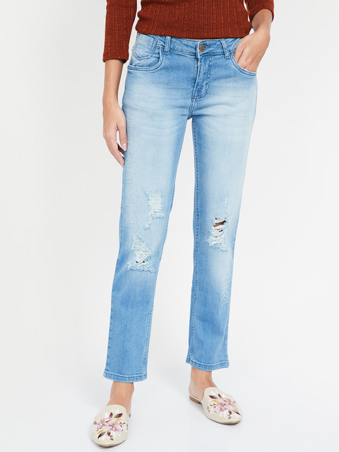 

Ginger by Lifestyle Women Blue Straight Fit Mid-Rise Mildly Distressed Jeans