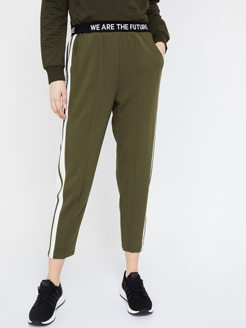 

Ginger by Lifestyle Women Olive Green & White Striped Regular Fit Joggers
