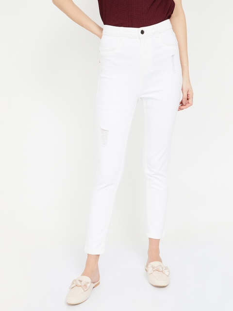 

Ginger by Lifestyle Women White Skinny Fit Mid-Rise Low Distress Jeans