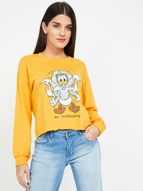 

Ginger by Lifestyle Women Mustard Yellow & White Donald Duck Printed Sweatshirt