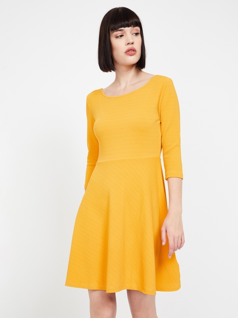 

Ginger by Lifestyle Women Solid Mustard Yellow Fit and Flare Dress