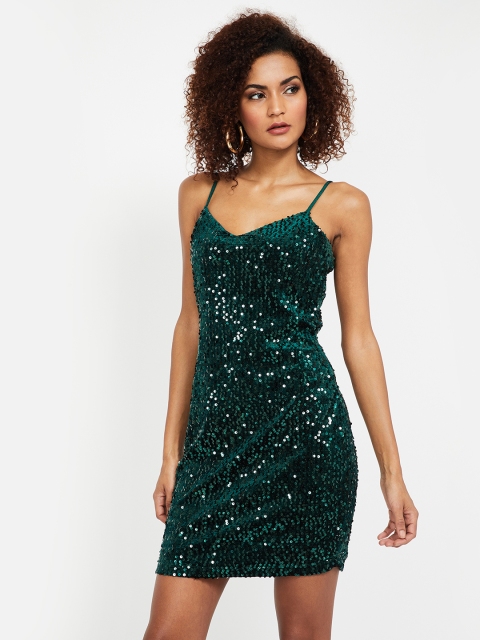

Ginger by Lifestyle Women Green Sequined Sheath Dress