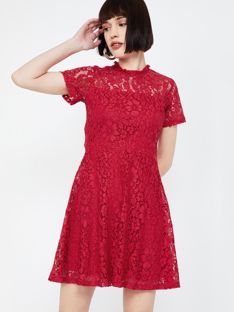 

Ginger by Lifestyle Women Red Self Design Fit and Flare Dress