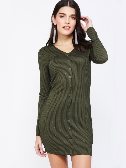 

Ginger by Lifestyle Women Solid Olive Green Sheath Dress