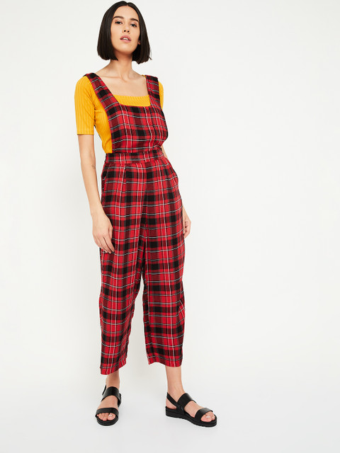

Ginger by Lifestyle Women Red & Black Checked Basic Jumpsuit