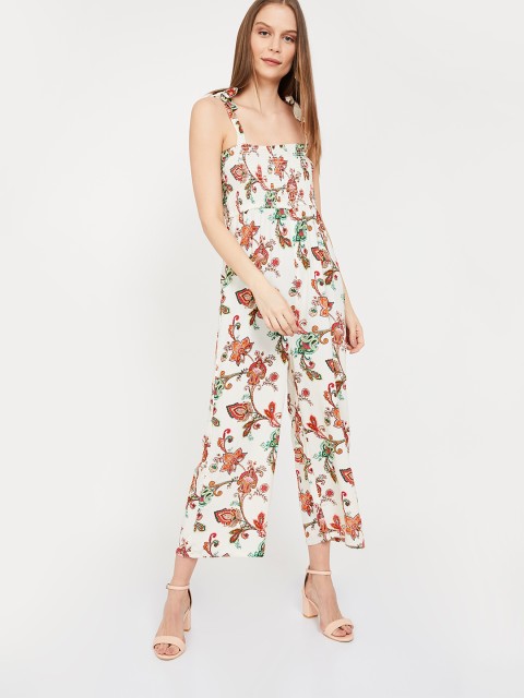 

Ginger by Lifestyle Women Off-White Printed Basic Jumpsuit