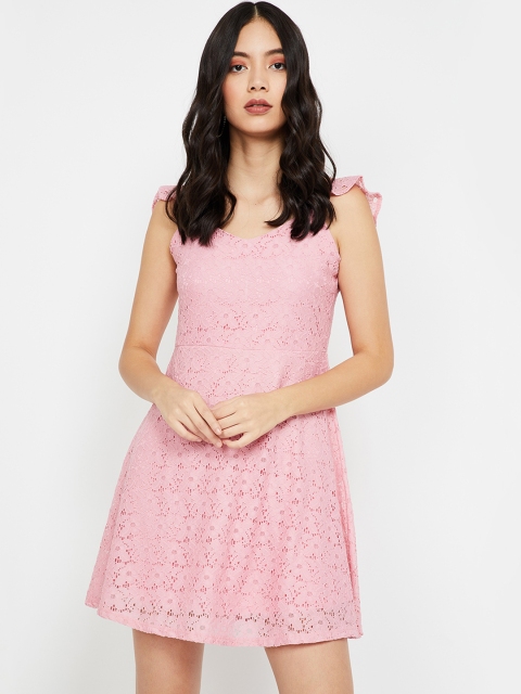 

Ginger by Lifestyle Women Pink Self Design Fit and Flare Dress