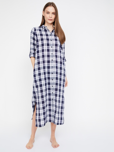 

Ginger by Lifestyle Women Checked Navy Blue Maxi Dress